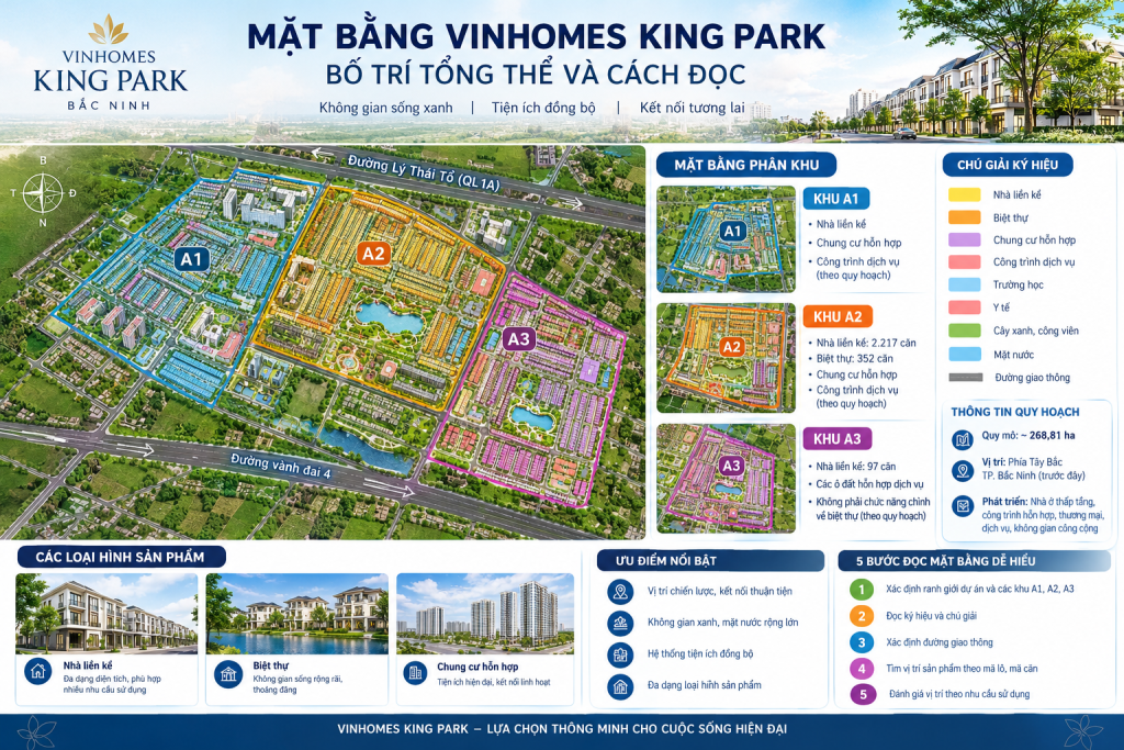 Mặt bằng Vinhomes King Park: Bố trí tổng thể và cách đọc