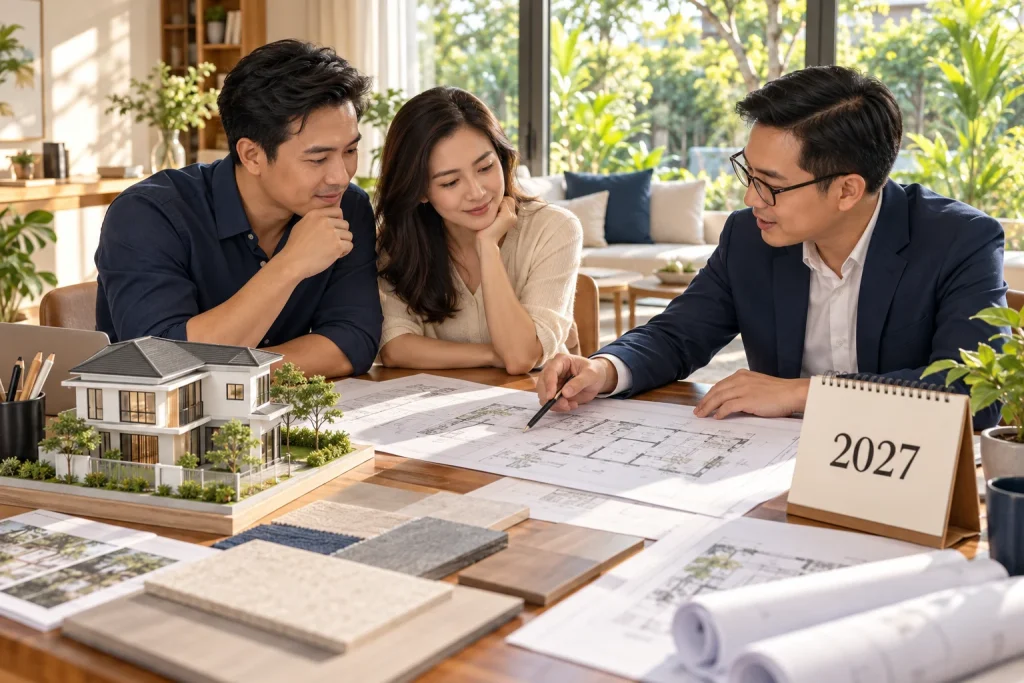 Tuổi nào làm nhà năm 2027: gia đình cùng kiến trúc sư xem bản vẽ nhà
