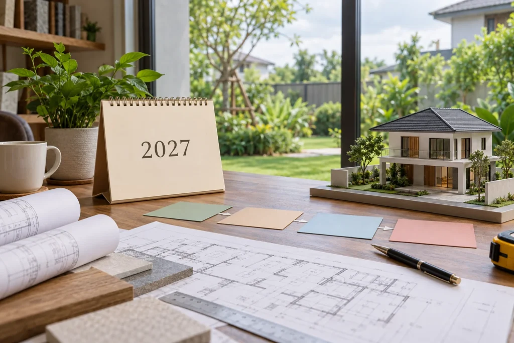 Năm 2027 làm nhà tháng nào tốt – minh họa chuẩn bị kế hoạch nhà ở